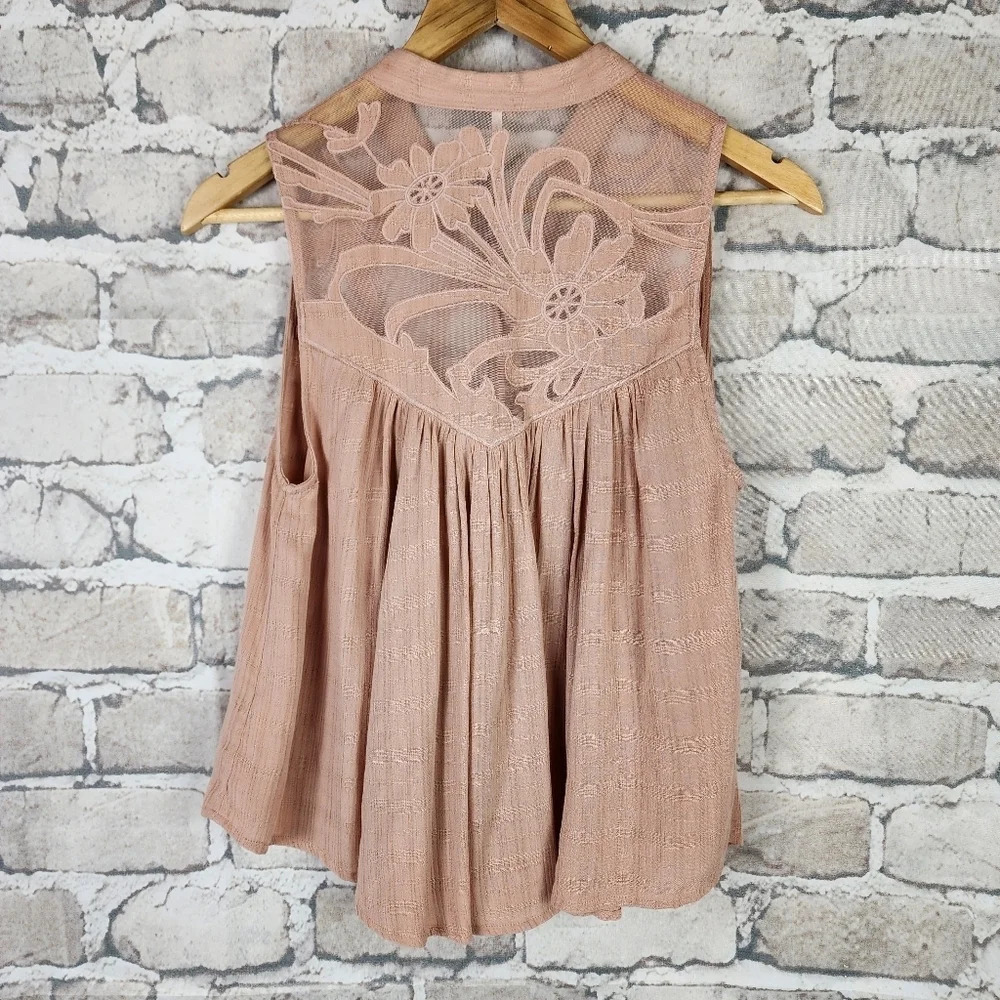 Free People Western Romance Mesh Applique Swing Top Rose Pink Size XS - Picture 10 of 16